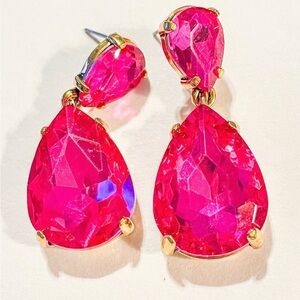 Hot Pink Rhinestone Teardrop Dangle Earrings